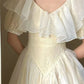 Beige Vintage Lace Puff Sleeve Ruffles V Neck Soft Long Princess Dress Ball Gown Evening Dress nv2834