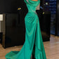 Robe de soirée longue en satin vert, élégante et élégante, style Baoshi, perlée, longueur au sol, fente latérale, sexy, robe de bal, robe de fête d'anniversaire, robe de bal nv3947