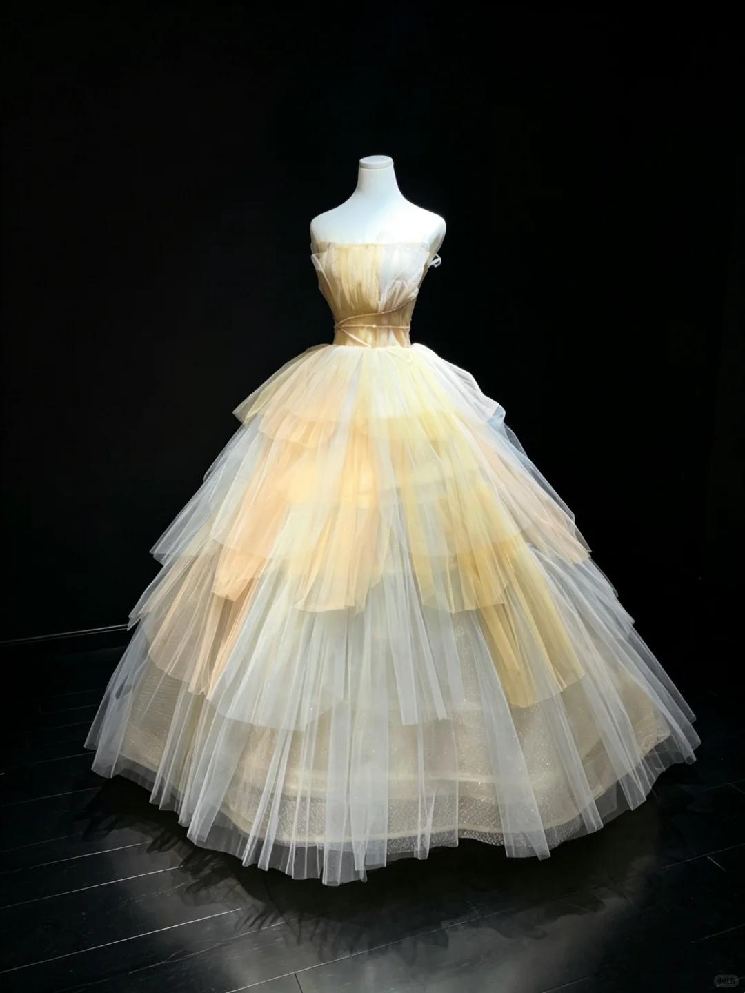 Strapless Cream Yellow Ombre Tulle Prom Dress Ruched Bodice Tiered Cake Princess Ball Gown  NV6991