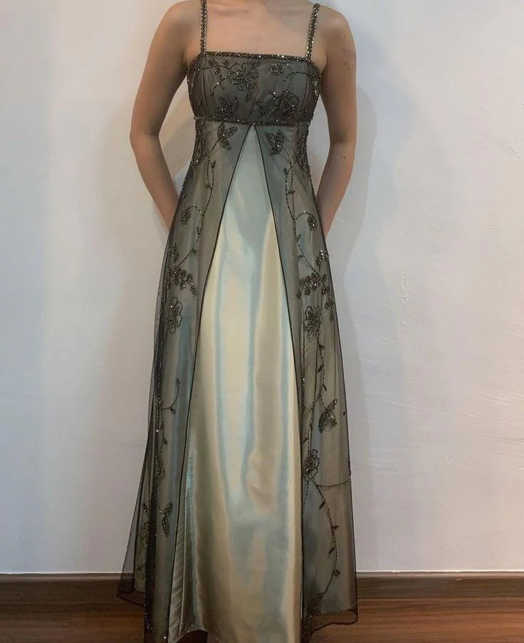 Braun Elegante Mode Exquisite Spaghetti Strap Lange Tüll Ballkleid Abendkleid Partykleid Ballkleid nv3978