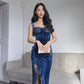 Blue Sexy Elegant Slit Velvet Lace Long Ball Gown Evening Dress nv2658