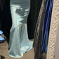 Robe de soirée élégante en satin bleu brillant, longue, longueur au sol, robe de bal, robe de fête d'anniversaire, robe de bal, robe de remise de diplôme, nv4009