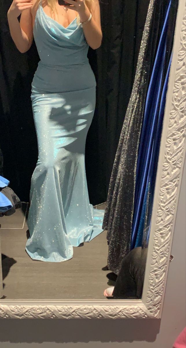 Robe de soirée élégante en satin bleu brillant, longue, longueur au sol, robe de bal, robe de fête d'anniversaire, robe de bal, robe de remise de diplôme, nv4009
