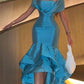 Robe de soirée longue bleue à volants et épaules dénudées, style sirène, robe de bal, robe de soirée nv2035