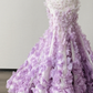 Lavender Ombre Strapless Mermaid Prom Dress 3D Flower Petal Train  NV7140