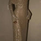 Champagner-gold/graues, mit Pailletten besetztes, langes, schulterfreies Ballkleid mit langen Ärmeln, Partykleid NV5295