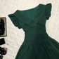 Dark Green Short Homecoming Dress Lapel V Neck Flutter Sleeve A-Line Lace Hem Vintage Cocktail Gown  NV6919