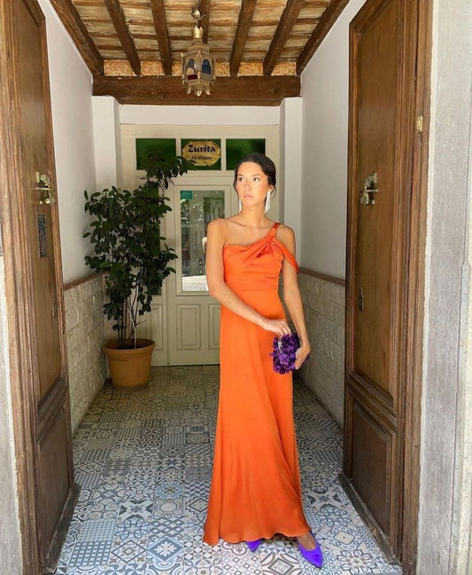 Orange Fashion Elegant Off Shoulder Long Satin Ball Gown Evening Dress Wedding Guest Party Dress nv2979