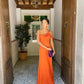 Orange Fashion Elegant Off Shoulder Long Satin Ball Gown Evening Dress Wedding Guest Party Dress nv2979