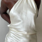 Robe de soirée courte en satin, couleur unie, élégante, épaules dénudées, couleur champagne, robe de soirée d'anniversaire, nv2538
