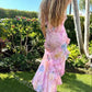 Spaghetti Strap Mermaid Pink Maxi Dress Evening Gown Long Ball Gown nv2680