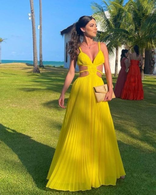 Gelbes stilvolles elegantes Spaghettiträger-langes Ballkleid-Abendkleid-Partykleid NV3506