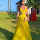Gelbes stilvolles elegantes Spaghettiträger-langes Ballkleid-Abendkleid-Partykleid NV3506