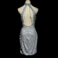 Halter Silver Grey Homecoming Dress Heavy Hand Beading Rhinestone Fringe Sheath Short Formal Gown  NV6886