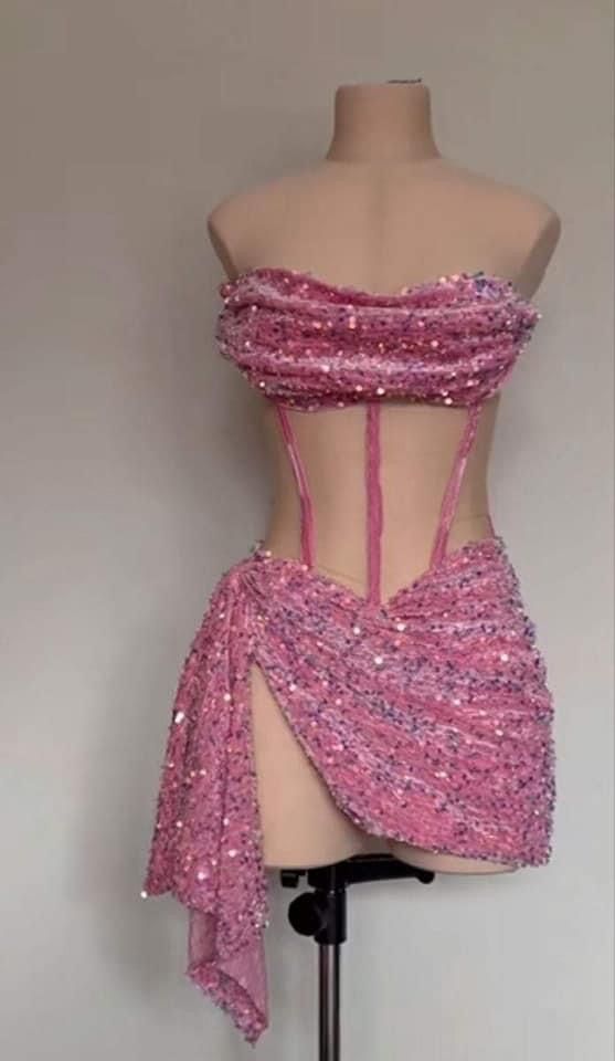 Robe de cocktail courte scintillante rouge/rose nv4793