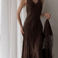 Braunes Vintage elegantes Straps-Spitzen-Spaghettiträger-langes Satin-Ballkleid-Abendkleid NV1375