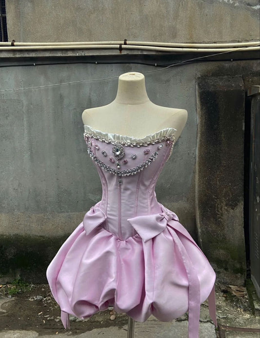 Purple Fashion Beading Elegant Short Satin Homecoming Dress Party Gown nv4855