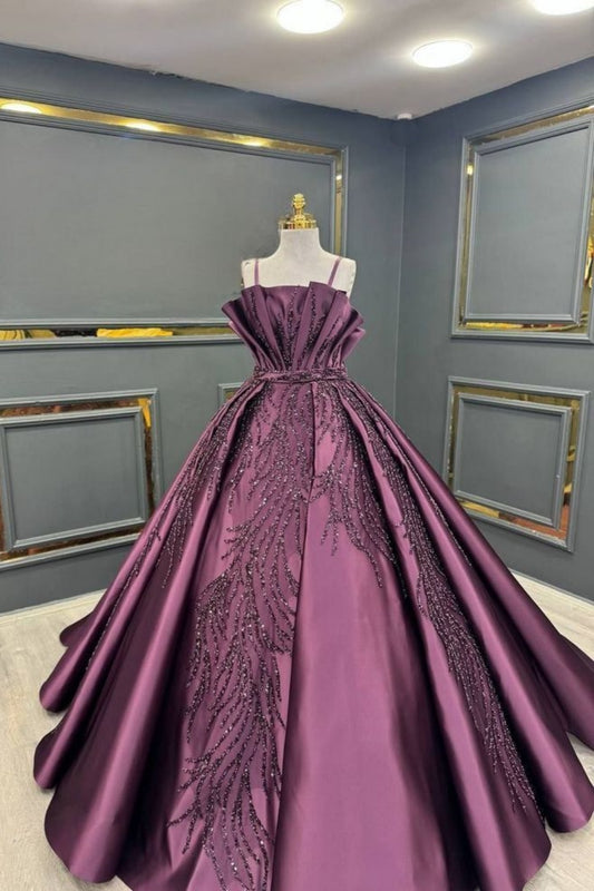 NiceVestidos-Lila Perlenbesetztes langes Satin-Ballkleid NV6124