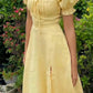 Gelbes elegantes langes Puffärmel-Schlitz-Abschlussballkleid Geburtstagskleid Abendkleid Hochzeitsgastkleid nv1710