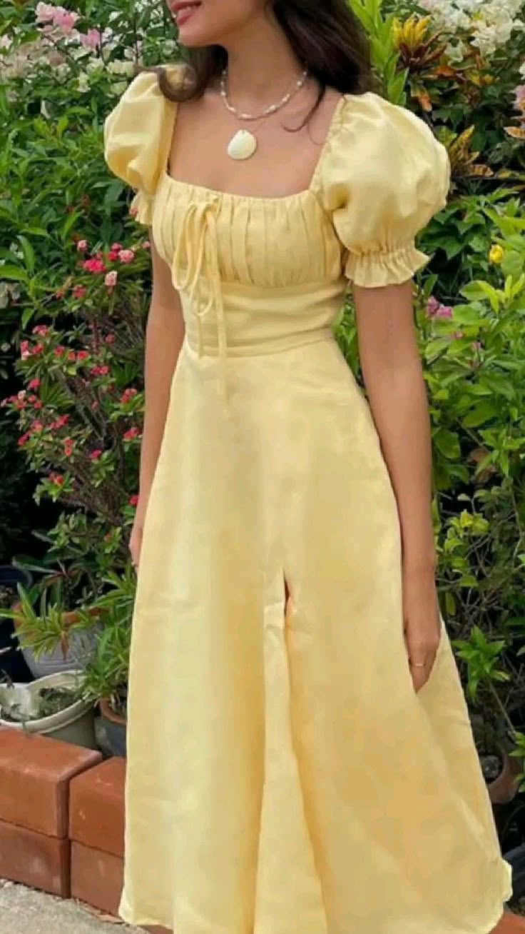 Gelbes elegantes langes Puffärmel-Schlitz-Abschlussballkleid Geburtstagskleid Abendkleid Hochzeitsgastkleid nv1710