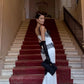 Robe de soirée longue en satin, élégante et sexy, en dentelle contrastée noire et blanche, tenue de soirée pour invités de mariage, nv4806