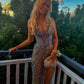Blue luxury gorgeous beaded slit long prom dress evening gown party dress nv1972