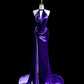 Lila Schlichtes Elegantes Langes Satin Ballkleid Abendkleid Partykleid nv4256