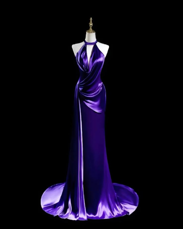 Lila Schlichtes Elegantes Langes Satin Ballkleid Abendkleid Partykleid nv4256