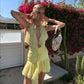 Gelbes, modisches, kurzes Chiffon-Heimkehrkleid, Partykleid, Geburtstagskleid, NV4678