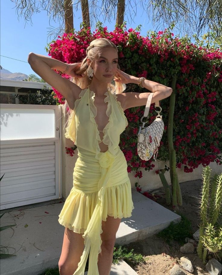 Gelbes, modisches, kurzes Chiffon-Heimkehrkleid, Partykleid, Geburtstagskleid, NV4678
