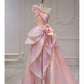Pink Pretty Fashion Elegant Exquisite Beaded Flower Fairy Off-the-shoulder Satin Long Tulle Floor-length Ball Gown Sequined Evening Dress nv3821