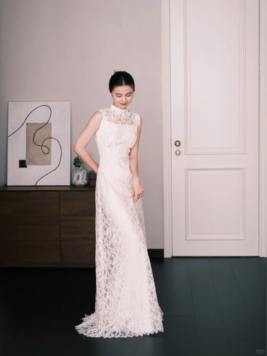 High Neck Lace Mermaid Wedding Dress, Sleeveless Sheer Bridal Gown  NV7280