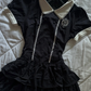 Black Striped Short Homecoming Dress White Peter Pan Collar Puff Sleeve Tiered Skirt Vintage Cocktail Gown  NV6928