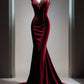 Burgundy Gorgeous Exquisite Beaded Lace Long Velvet Elegant Mermaid Slim Fishtail Skirt Ball Gown Evening Gown Party Dress nv3391