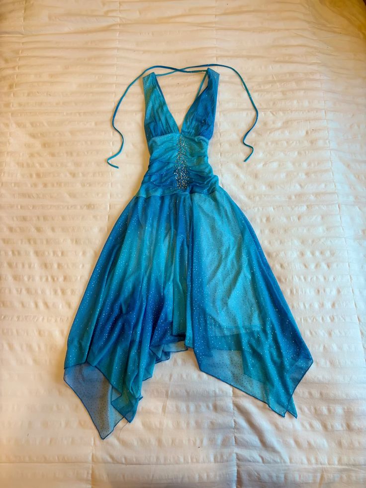 Blaues, modisches, glitzerndes, kurzes/mittellanges Chiffon-Heimkehrkleid nv4480