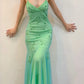 Grüne Mode elegante V-Ausschnitt exquisite Perlen Spaghetti-Trägern lange Tüll elegante Ballkleid Abendkleid Partykleid nv3679