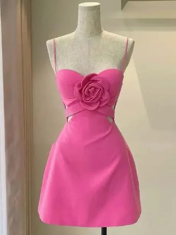 Süßes Minikleid mit rosa Rosen, kurzes Kleid für Abschlussball, Party, nv1691