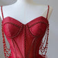 NiceVestidos – Rotes Tüllkleid mit Spaghettiträgern und Perlen, romantisches Bankettkleid mit mehrlagiger Schleppe, NV5758