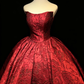 Strapless Burgundy Jacquard Ball Gown Embossed Floral A-Line Formal Prom Evening Dress  NV6986