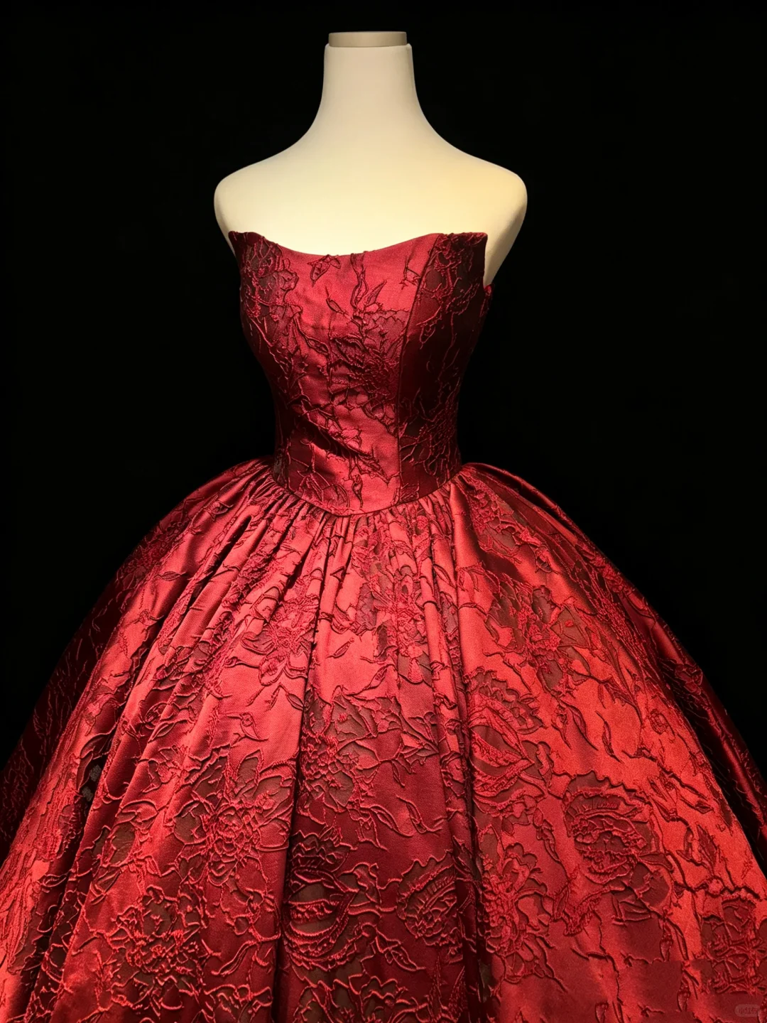 Strapless Burgundy Jacquard Ball Gown Embossed Floral A-Line Formal Prom Evening Dress  NV6986