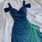 Green shiny gradient elegant tulle ruffle long ball gown evening dress nv3316