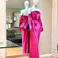 Pink tube top fashionable simple long velvet long ball gown evening dress with gloves nv3132