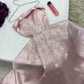 Pink Delicate Beaded Long Elegant Satin Ball Gown Evening Dress nv3170