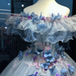 Light Gray Blue Off Shoulder Princess Ball Gown Corset 3D Gradient Floral Tiered Organza Ruffle Long Evening Gown  NV7003