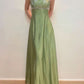 Grünes stilvolles elegantes exquisites Perlen Spaghettiträger langes Satin Ballkleid Abendkleid Partykleid Ballkleid nv4021