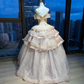 Off Shoulder Light Champagne Ball Gown Hand Beaded Rhinestone Tiered Glitter Tulle Prom Dress  NV7037