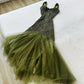 Green Vintage Elegant Strapless Lace Long Tulle Ball Gown Evening Gown Party Dress nv3268