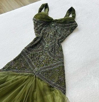 Green Vintage Elegant Strapless Lace Long Tulle Ball Gown Evening Gown Party Dress nv3268