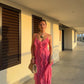 Pink Fashion Unique Spaghetti Strap Long Chiffon Ruffle Ball Gown Evening Dress Party Dress nv3326