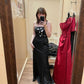 Black Stunning Vintage Satin Pink floral beads Long Prom Dress Gorgeous Evening Off-the-shoulder Dress Party Dress nv2749